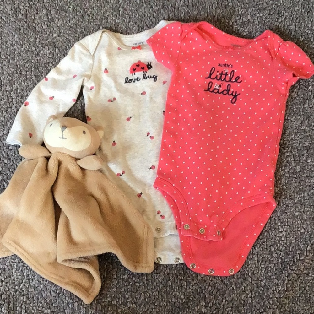 3/$15 2 ladybug themed bodysuits